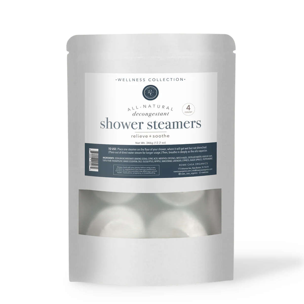 Rowe Casa Organics | Decongestant Shower Steamers | 4 pk